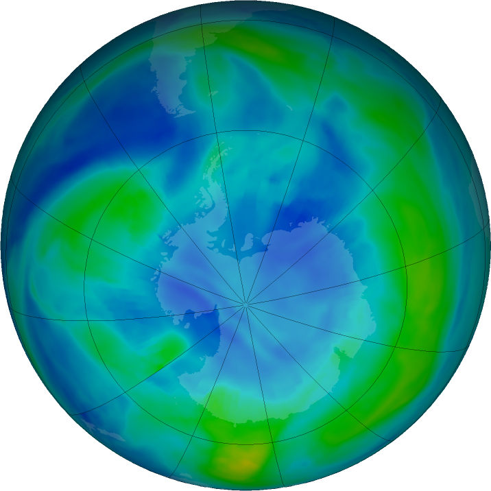 Antarctic ozone map for 18 April 2023